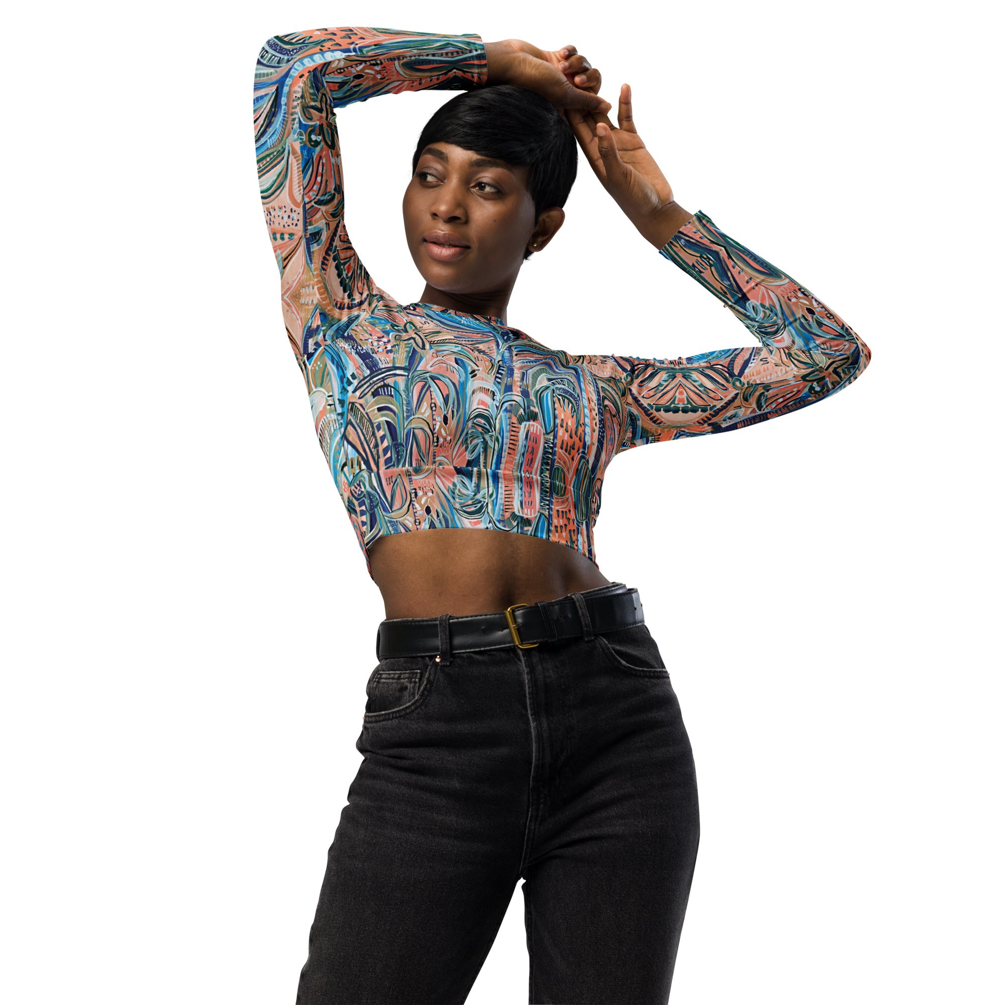Beach Oasis - Long-sleeve Crop Rashguard women-Carley Bourne-PaletTheory