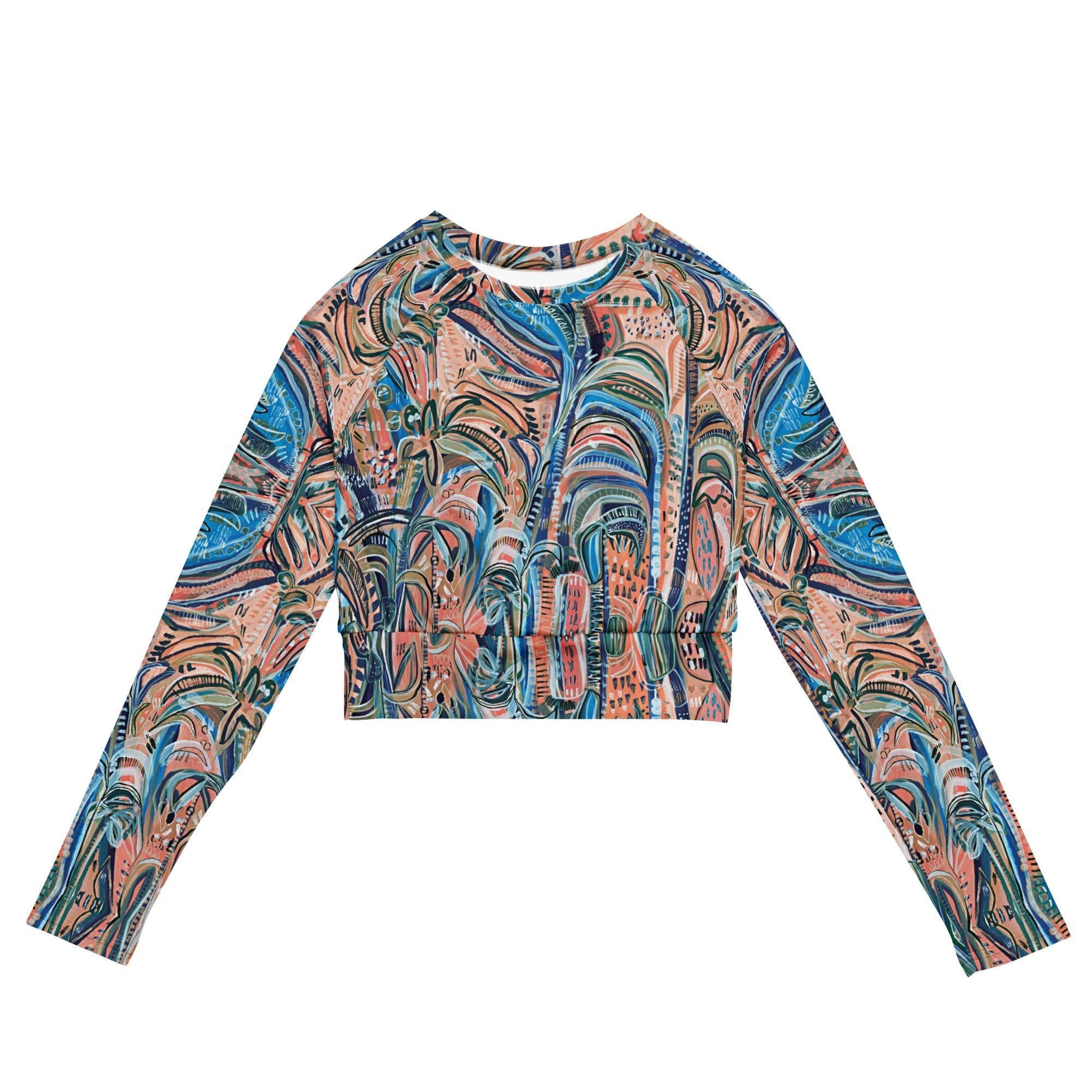 Beach Oasis - Long-sleeve Crop Rashguard women-Carley Bourne-PaletTheory