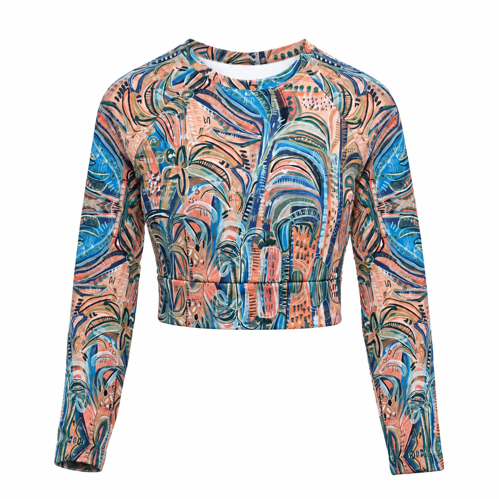 Beach Oasis - Long-sleeve Crop Rashguard women