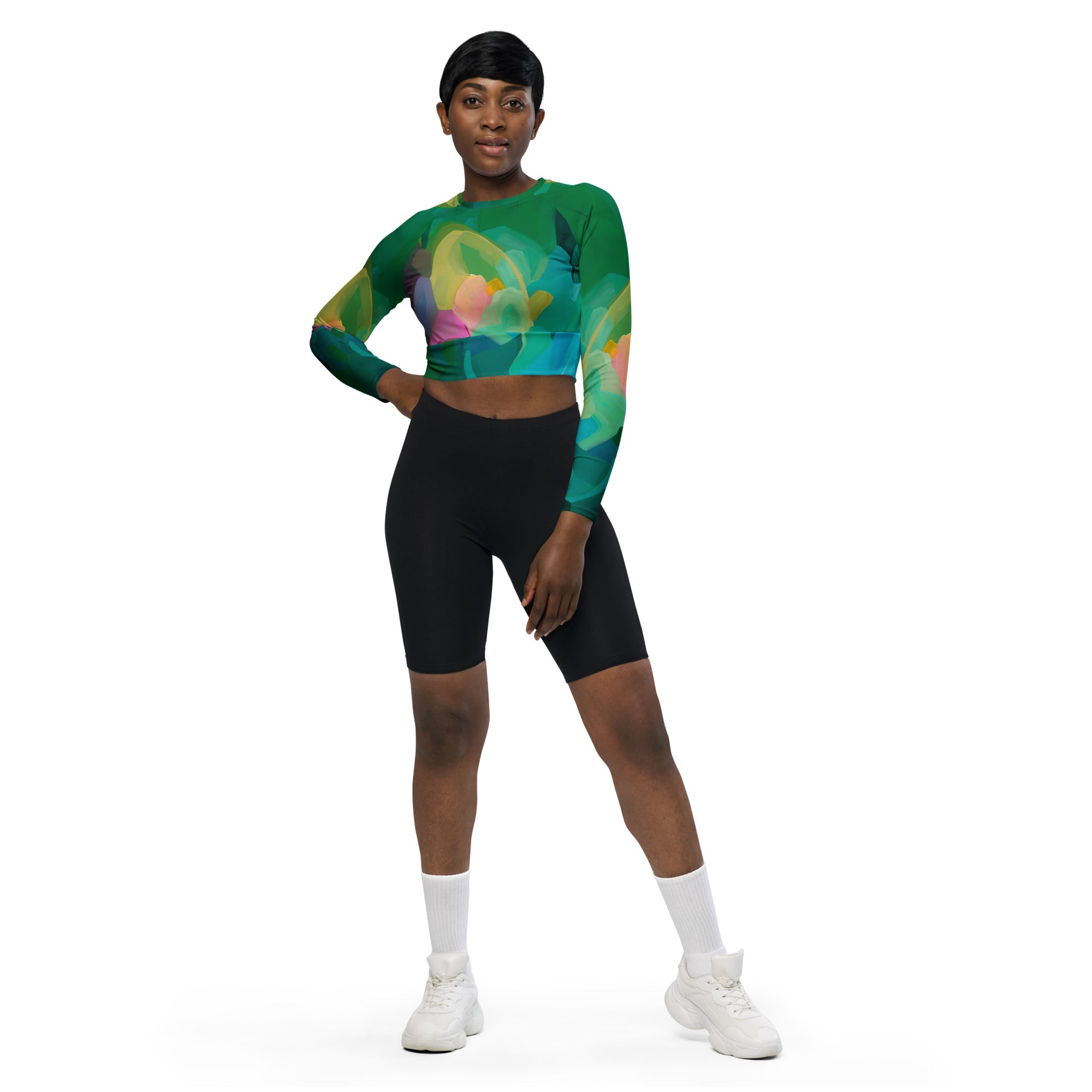 Priceless Emerald - Long-sleeve Crop Rashguard women-Susannah Bleasby-PaletTheory